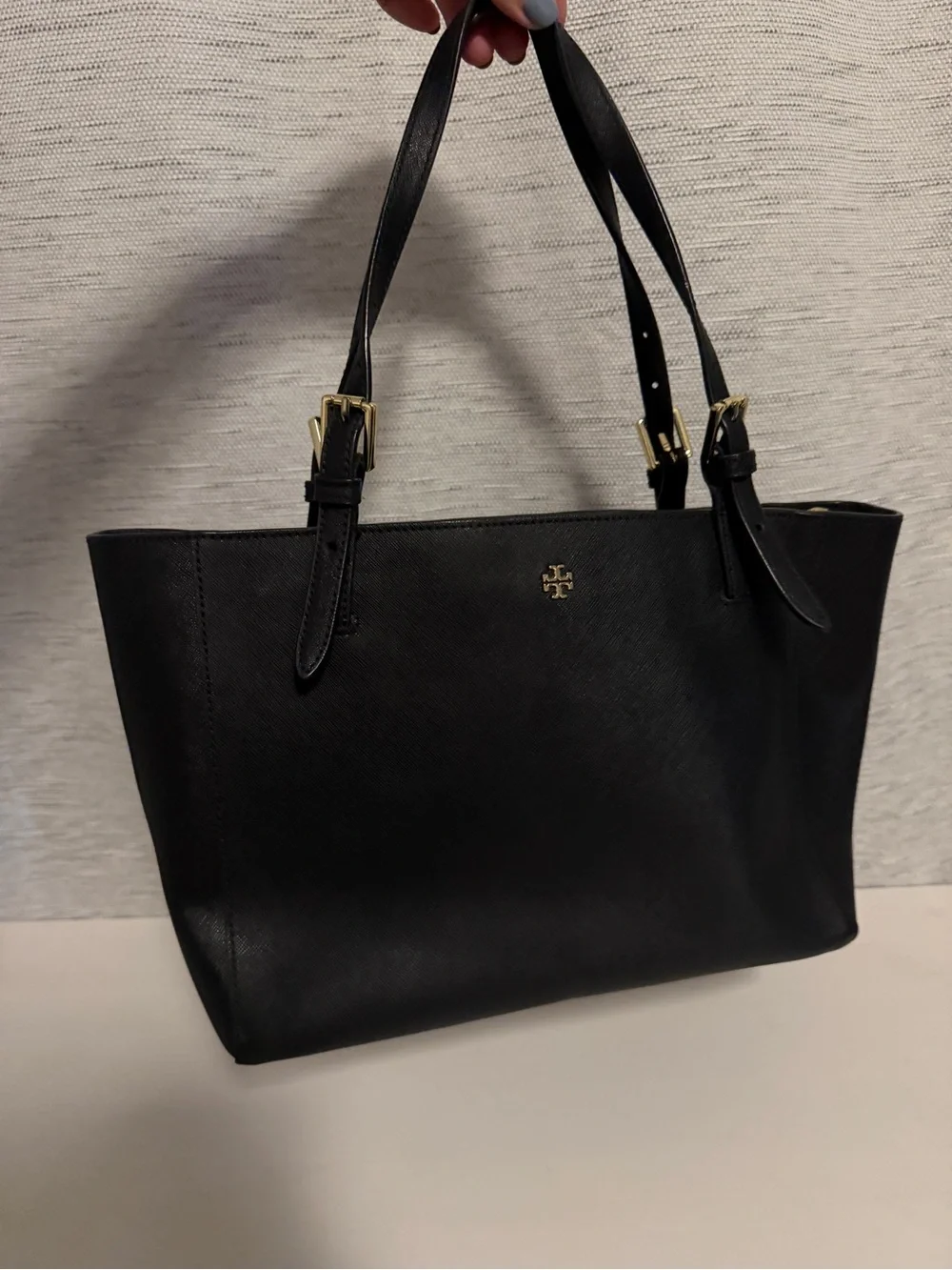 Tory Burch Black Saffiano Leather New York Buckle Tote